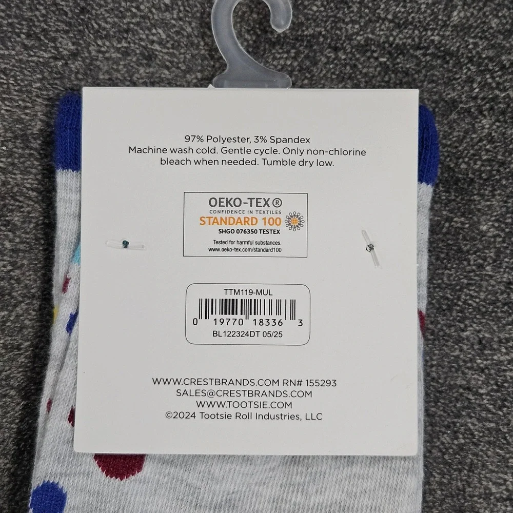 Blow Pop Cherry Candy Mens Crew Socks Gray Polka Dot‎ Shoe Size 6-12